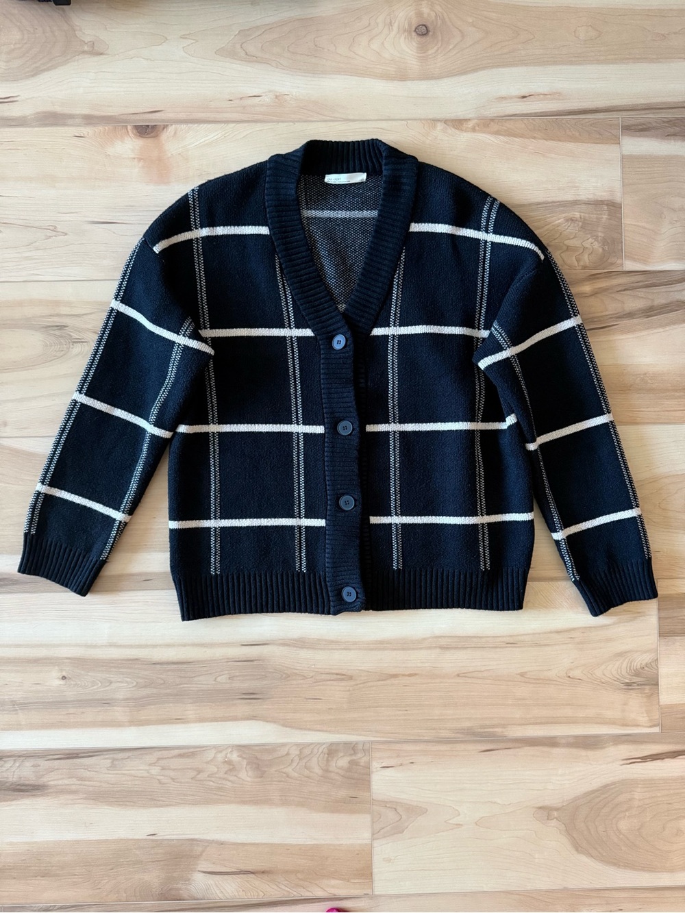 OAK + FORT Black Oversized Plaid Cardigan